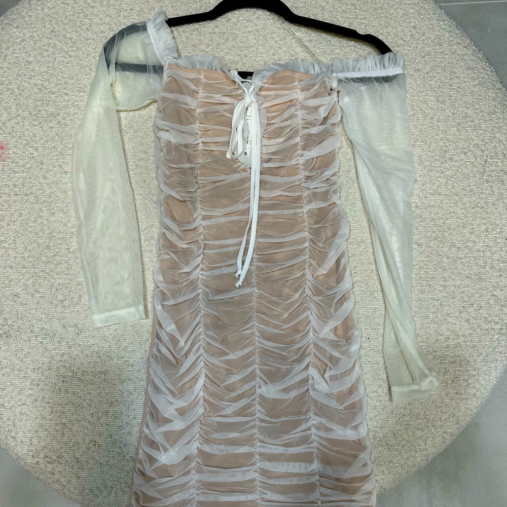Off the shoulder, tight, mini mesh, dress from fashion nova size small. New